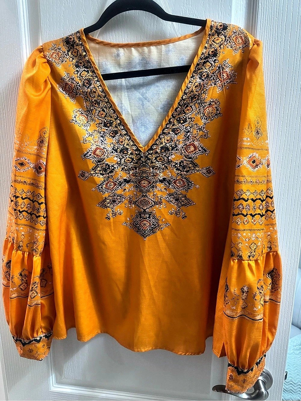 Orange Geometric Blouse Like New